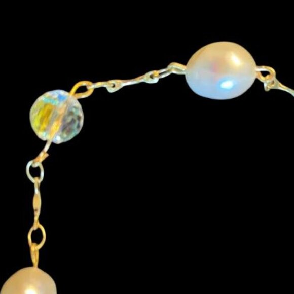 Handcrafted Glass and Genuine Baroque Pearl Bracelet with Gold-Tone Chain 8.5" - Picture 5 of 5